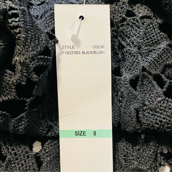 Leslie Fay Black Lace Dress Floral Sheath Round Neck Midi with Pink Slip-Size 8 - Picture 10 of 14